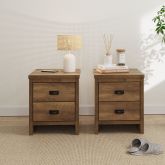GFW BOS2B2KNO BOSTON 2 DRAWER BEDSIDE TABLE PAIR KNOTTY OAK
