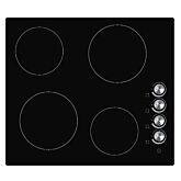 Teknix BITK260CHK Built-In 60cm 4 Zone Ceramic Hob with Knob Control - Black Glass