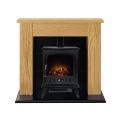 39' Chester Fireplace Oak Effect With Black Back And Hearth