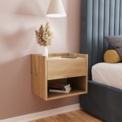 GFW HARWMBOAK HARMONY WALL MOUNTED PAIR OF BEDSIDE TABLES OAK