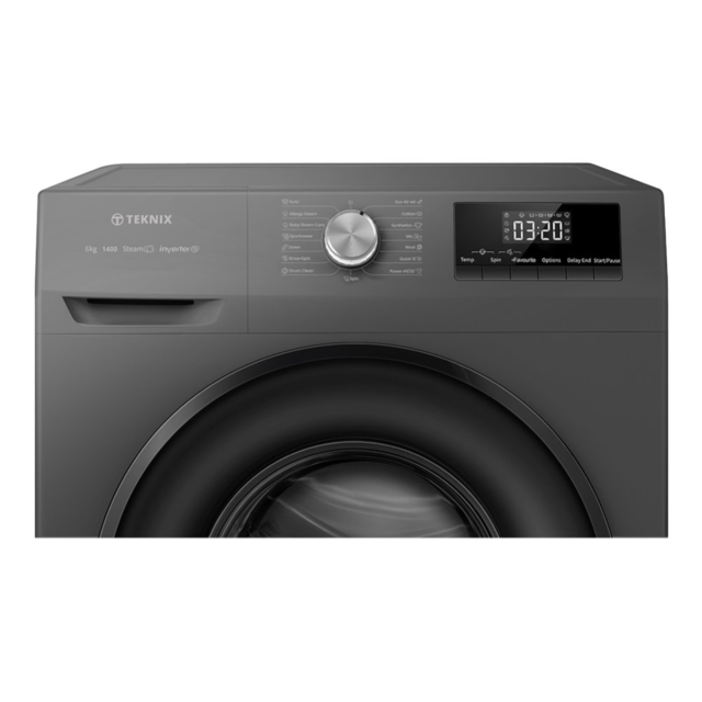 Teknix TK2W814HS 2 Series Freestanding 8kg 1400rpm Washing Machine with Steam - Titanium - A Rated