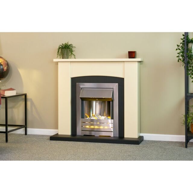 39' Holden Fireplace Cream With Black Back And Hearth