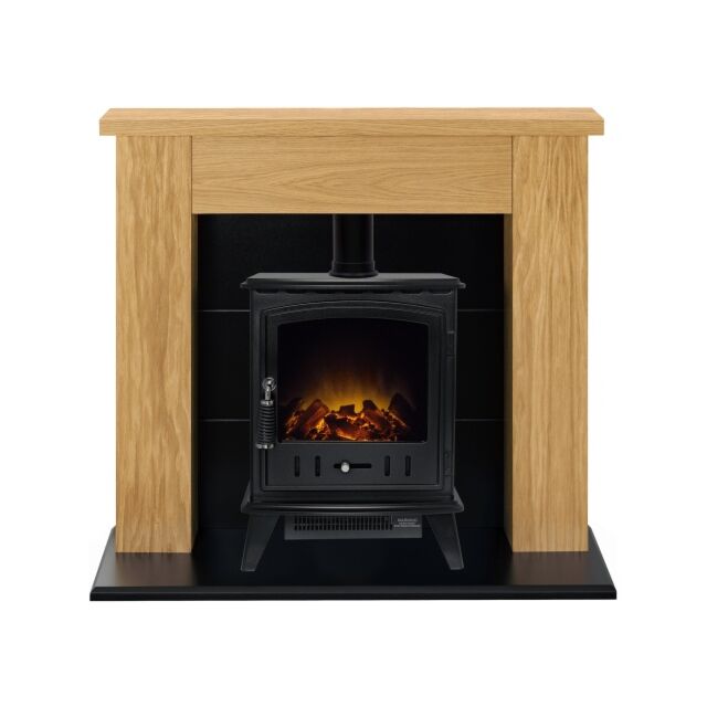 39' Chester Fireplace Oak Effect With Black Back And Hearth