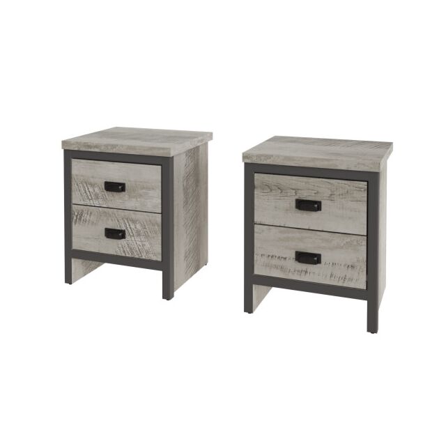 GFW BOS2B2GRY BOSTON 2 DRAWER BEDSIDE TABLE PAIR GREY
