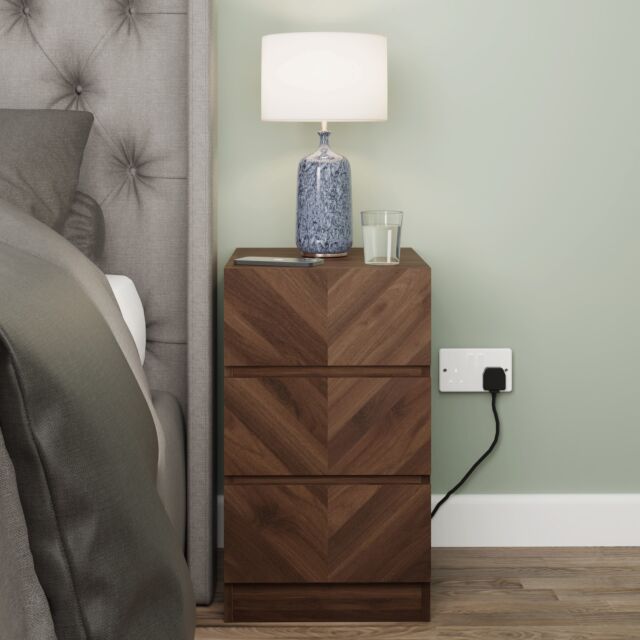 GFW CAT3B2WAL CATANIA 3 DRAWER BEDSIDE TABLE ROYAL WALNUT x2