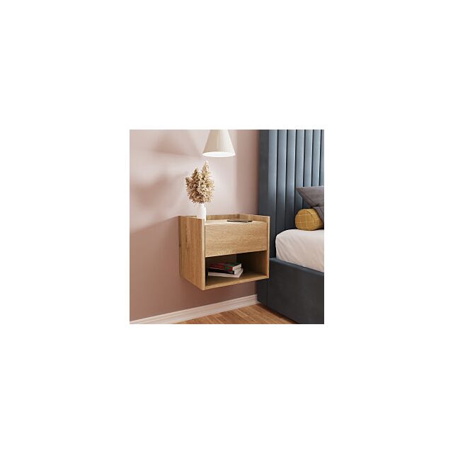 GFW HARWMBOAK HARMONY WALL MOUNTED PAIR OF BEDSIDE TABLES OAK