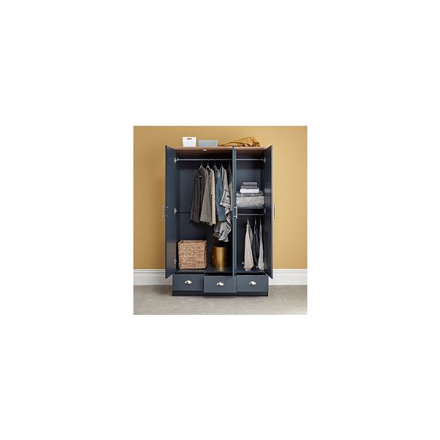 GFW KEN33WSBL KENDAL 3 DOOR 3 DRAWER WARDROBE SLATE BLUE