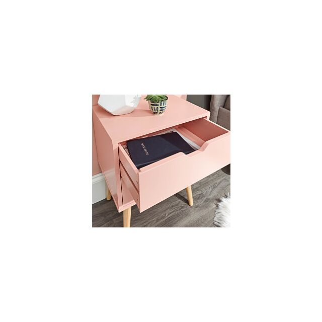 GFW NBG1BSCPK NYBORG SINGLE 2 DRAWER BEDSIDE CORAL PINK