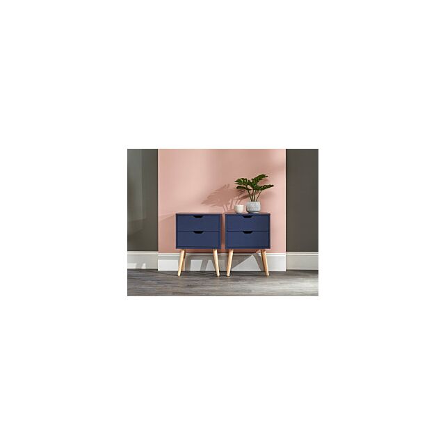 GFW NBG2BSNSB NYBORG PAIR OF 2 DRAWER BEDSIDES NIGHTSHADOW BLUE