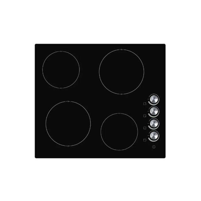 Teknix BITK260CHK Built-In 60cm 4 Zone Ceramic Hob with Knob Control - Black Glass