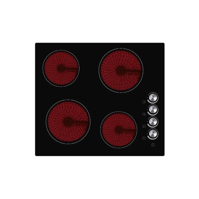 Teknix BITK260CHK Built-In 60cm 4 Zone Ceramic Hob with Knob Control - Black Glass
