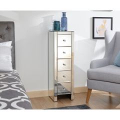 GFW MIR5DRCLR MIRRORED 5 DRAWER SLIM CHEST CLEAR GLASS